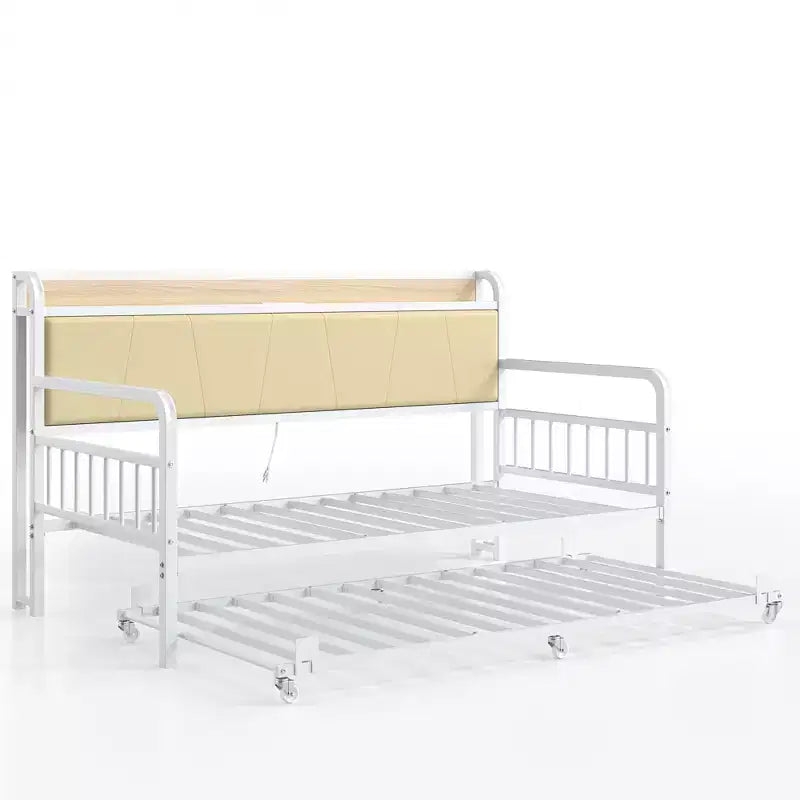 Daybed with Trundle Bed, Bed Frame with Storage Headboard and Charging Station, Sofa Day Bed with Strong Support for Living Room or Bedroom