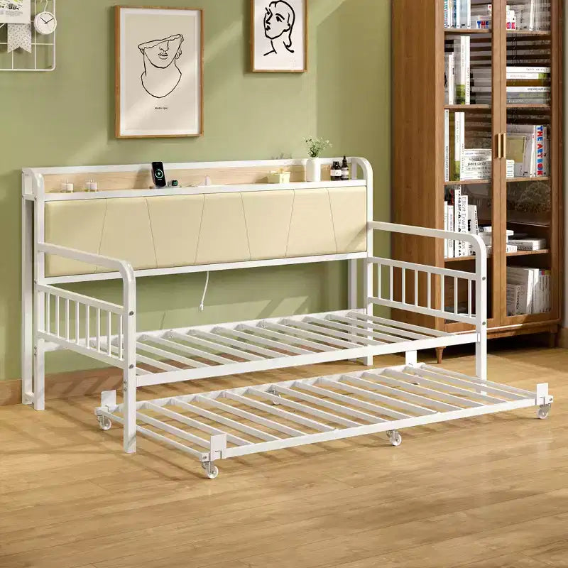 Daybed with Trundle Bed, Bed Frame with Storage Headboard and Charging Station, Sofa Day Bed with Strong Support for Living Room or Bedroom