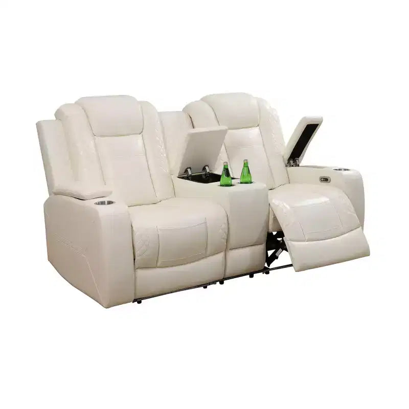 Power Reclining Loveseat Sofa, Electric 2-Seat Leather Recliner with USB Charging, Storage & Cup Holders for Living Room, White