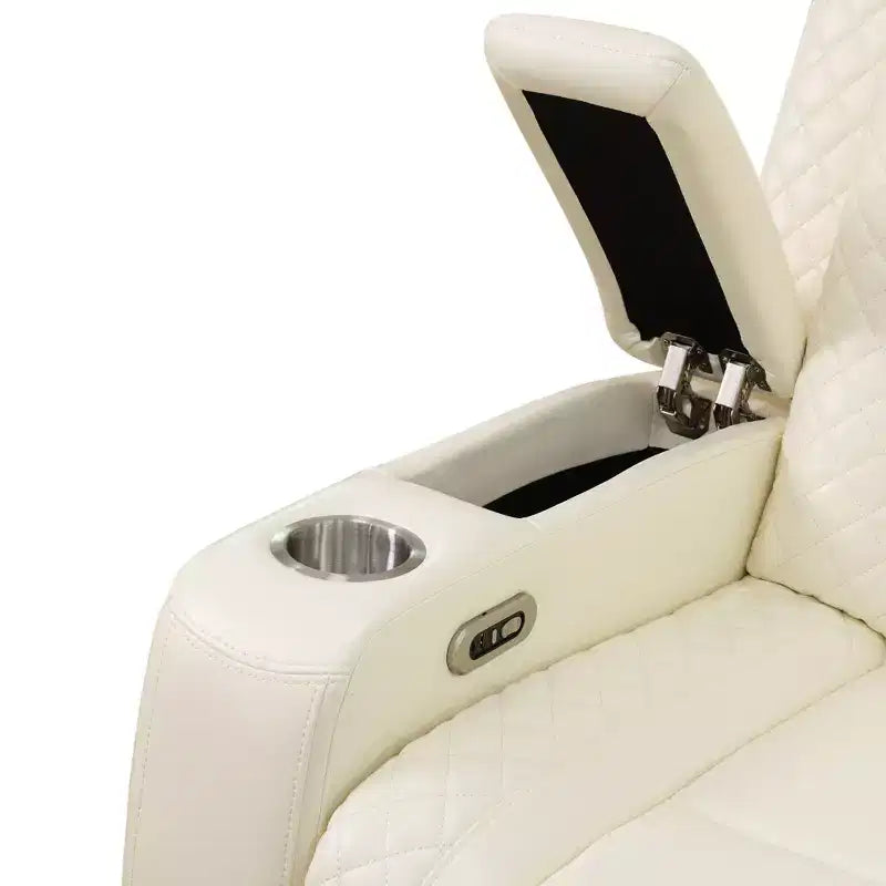 Power Reclining Loveseat Sofa, Electric 2-Seat Leather Recliner with USB Charging, Storage & Cup Holders for Living Room, White