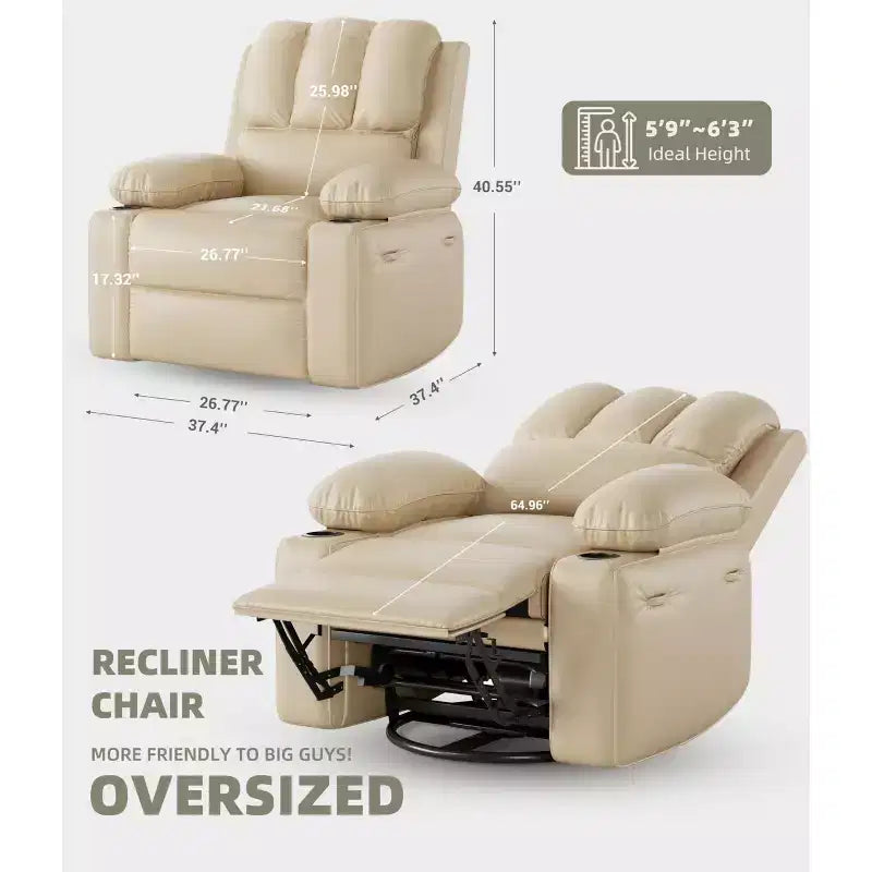 Oversized Electric Recliner 360 Swivel Massage Chair with Heat & Cup Holder for Living Room/Bedroom/Nursery