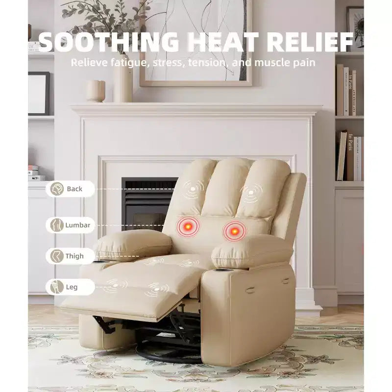 Oversized Electric Recliner 360 Swivel Massage Chair with Heat & Cup Holder for Living Room/Bedroom/Nursery
