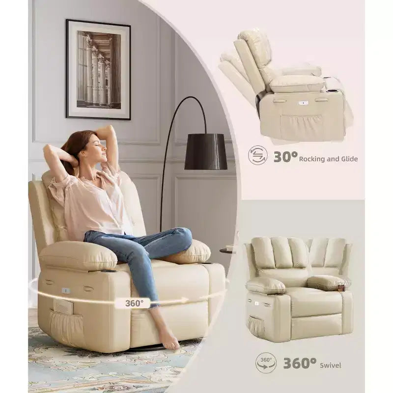Oversized Electric Recliner 360 Swivel Massage Chair with Heat & Cup Holder for Living Room/Bedroom/Nursery