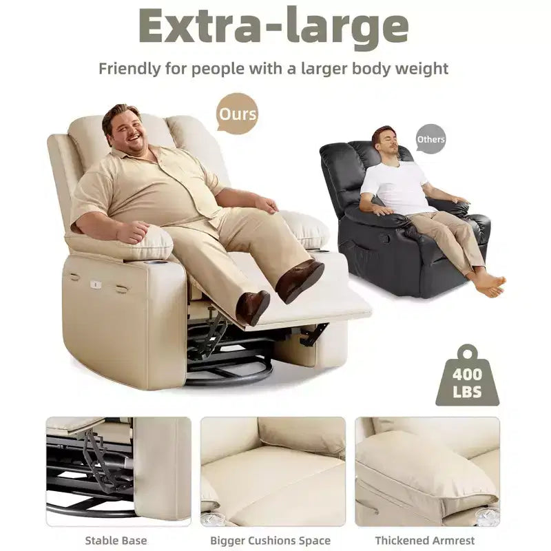 Oversized Electric Recliner 360 Swivel Massage Chair with Heat & Cup Holder for Living Room/Bedroom/Nursery