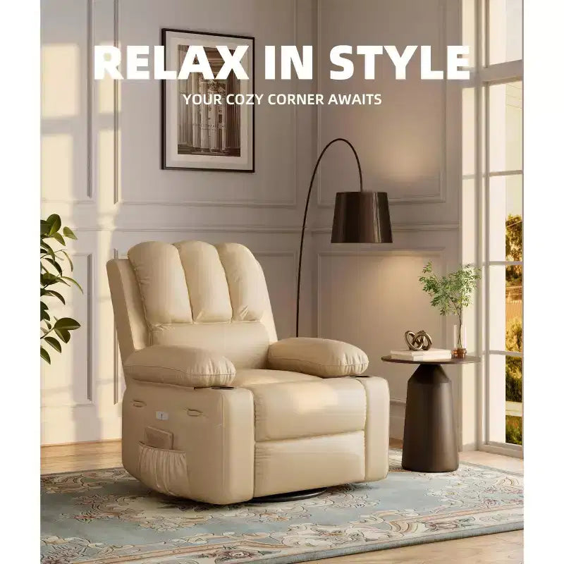 Oversized Electric Recliner 360 Swivel Massage Chair with Heat & Cup Holder for Living Room/Bedroom/Nursery