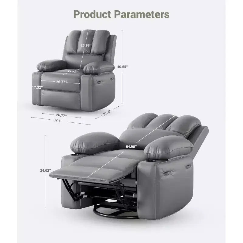 Oversized Electric Recliner 360 Swivel Massage Chair with Heat & Cup Holder for Living Room/Bedroom/Nursery