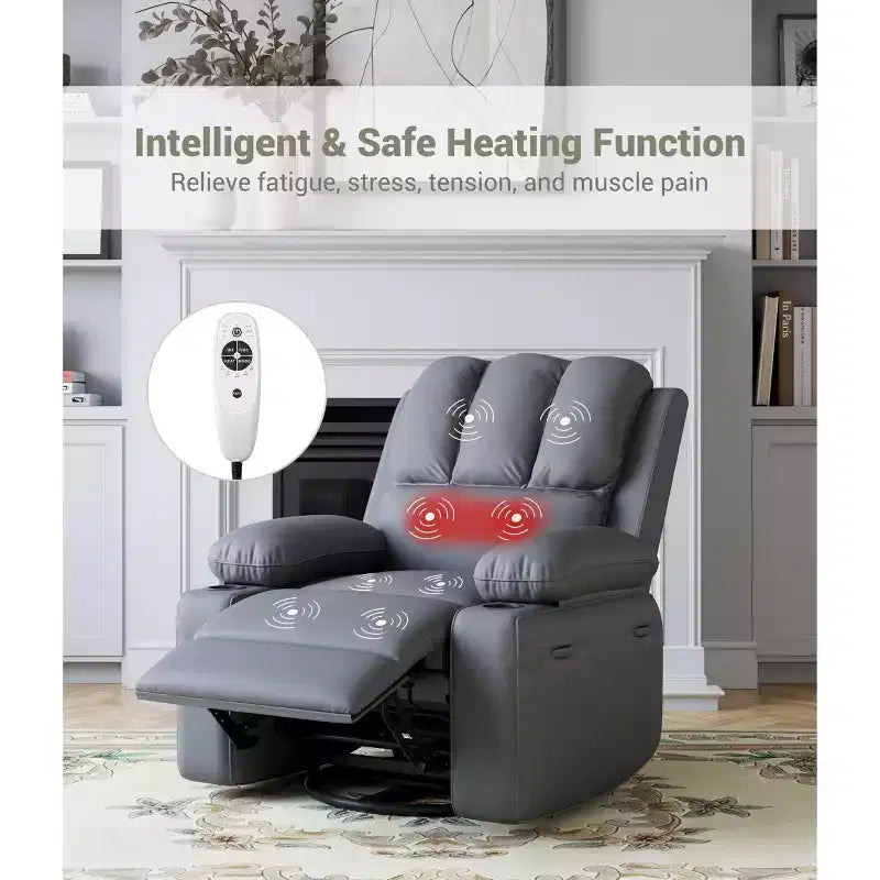 Oversized Electric Recliner 360 Swivel Massage Chair with Heat & Cup Holder for Living Room/Bedroom/Nursery
