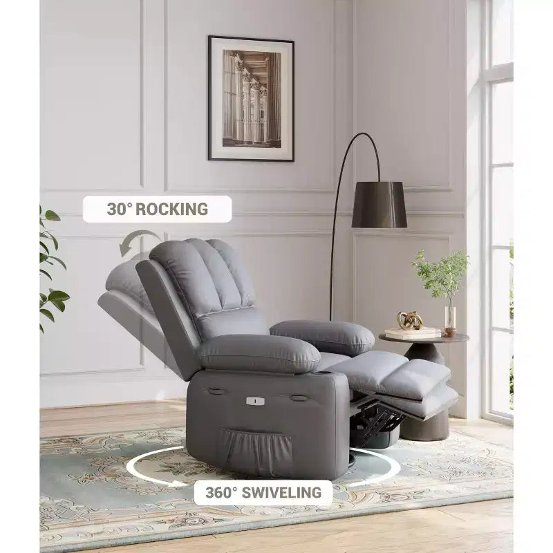 Oversized Electric Recliner 360 Swivel Massage Chair with Heat & Cup Holder for Living Room/Bedroom/Nursery