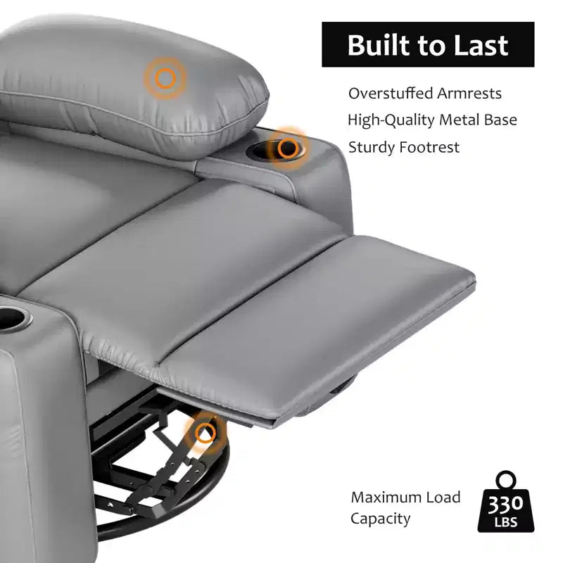 Oversized Electric Recliner 360 Swivel Massage Chair with Heat & Cup Holder for Living Room/Bedroom/Nursery