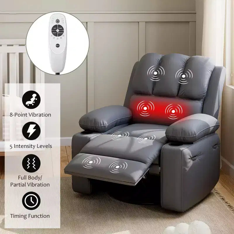 Oversized Electric Recliner 360 Swivel Massage Chair with Heat & Cup Holder for Living Room/Bedroom/Nursery