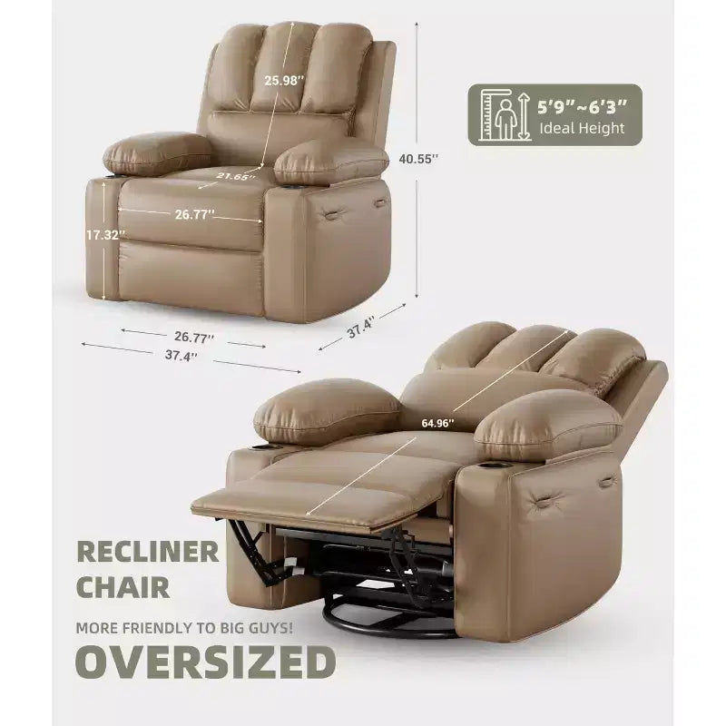 Oversized Electric Recliner 360 Swivel Massage Chair with Heat & Cup Holder for Living Room/Bedroom/Nursery
