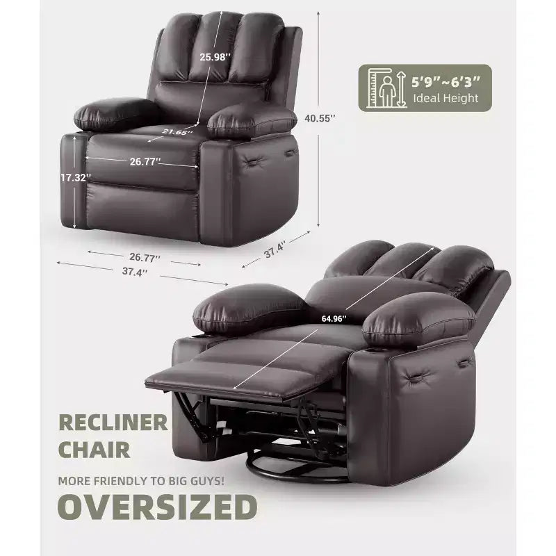 Oversized Electric Recliner 360 Swivel Massage Chair with Heat & Cup Holder for Living Room/Bedroom/Nursery