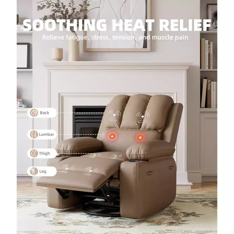 Oversized Electric Recliner 360 Swivel Massage Chair with Heat & Cup Holder for Living Room/Bedroom/Nursery