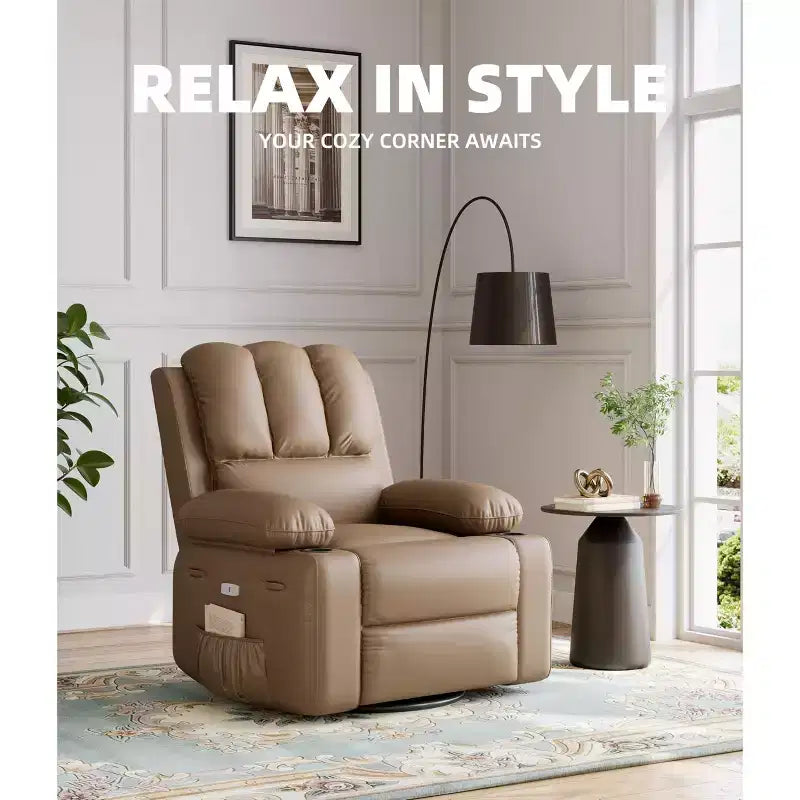 Oversized Electric Recliner 360 Swivel Massage Chair with Heat & Cup Holder for Living Room/Bedroom/Nursery