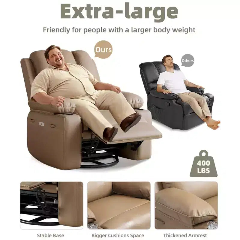 Oversized Electric Recliner 360 Swivel Massage Chair with Heat & Cup Holder for Living Room/Bedroom/Nursery