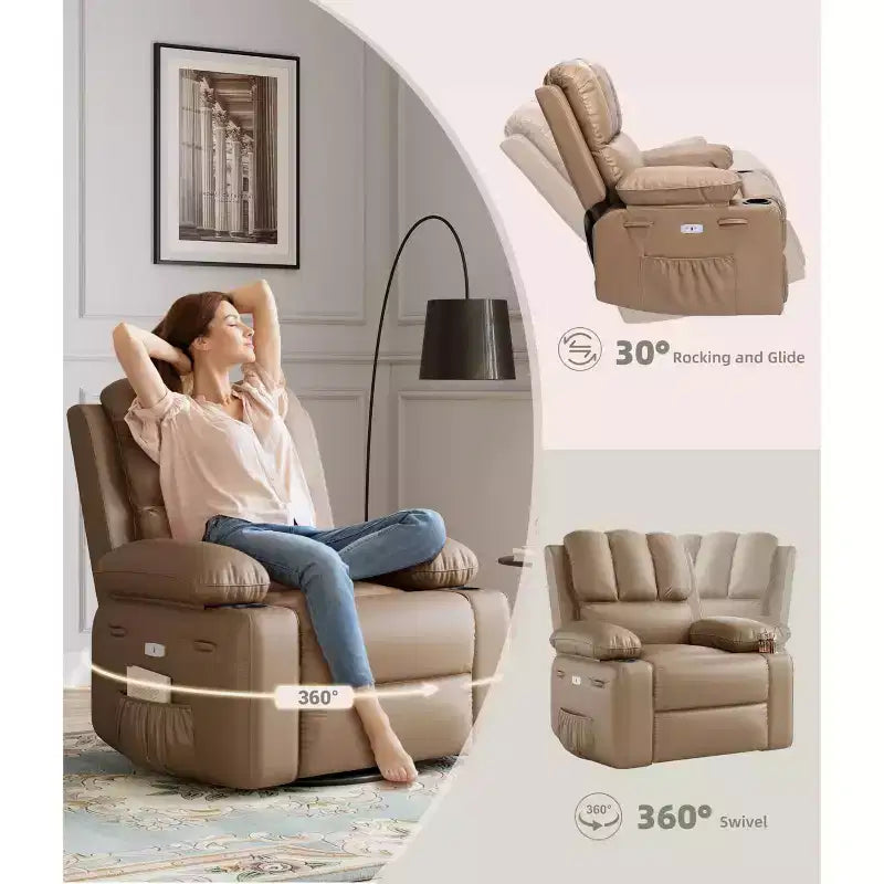 Oversized Electric Recliner 360 Swivel Massage Chair with Heat & Cup Holder for Living Room/Bedroom/Nursery
