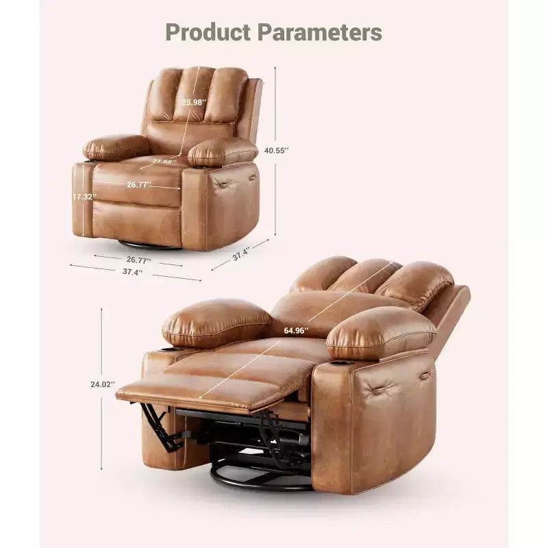Oversized Electric Recliner 360 Swivel Massage Chair with Heat & Cup Holder for Living Room/Bedroom/Nursery