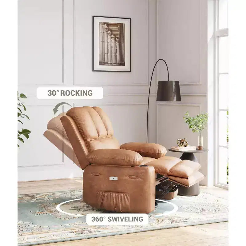 Oversized Electric Recliner 360 Swivel Massage Chair with Heat & Cup Holder for Living Room/Bedroom/Nursery