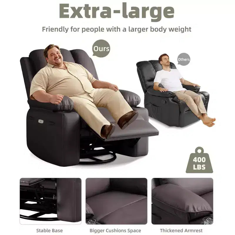 Oversized Electric Recliner 360 Swivel Massage Chair with Heat & Cup Holder for Living Room/Bedroom/Nursery