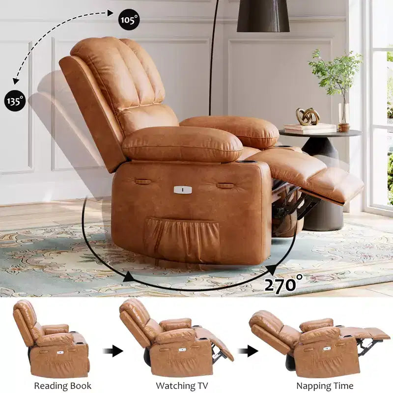 Oversized Electric Recliner 360 Swivel Massage Chair with Heat & Cup Holder for Living Room/Bedroom/Nursery