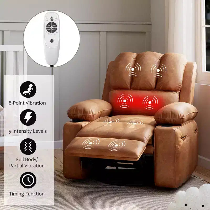 Oversized Electric Recliner 360 Swivel Massage Chair with Heat & Cup Holder for Living Room/Bedroom/Nursery