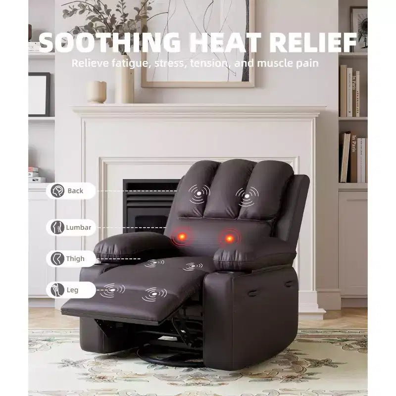Oversized Electric Recliner 360 Swivel Massage Chair with Heat & Cup Holder for Living Room/Bedroom/Nursery