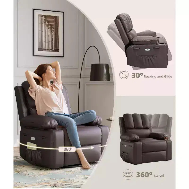 Oversized Electric Recliner 360 Swivel Massage Chair with Heat & Cup Holder for Living Room/Bedroom/Nursery