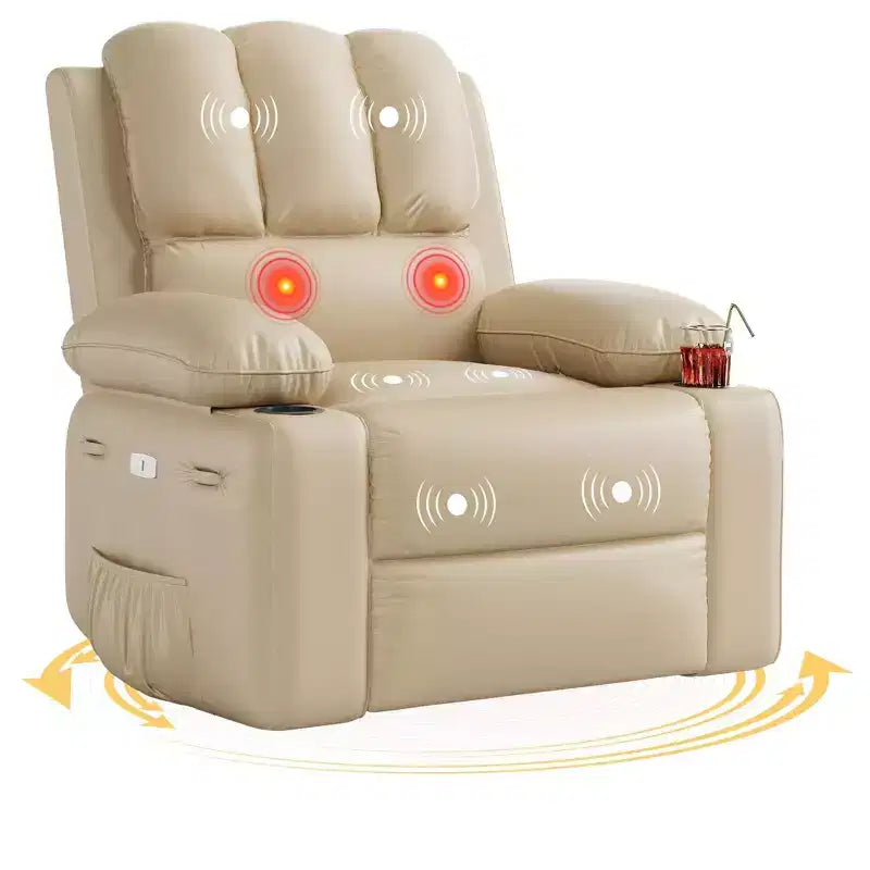 Oversized Electric Recliner 360 Swivel Massage Chair with Heat & Cup Holder for Living Room/Bedroom/Nursery