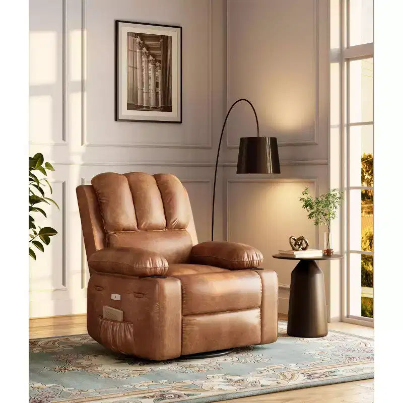 Oversized Electric Recliner 360 Swivel Massage Chair with Heat & Cup Holder for Living Room/Bedroom/Nursery