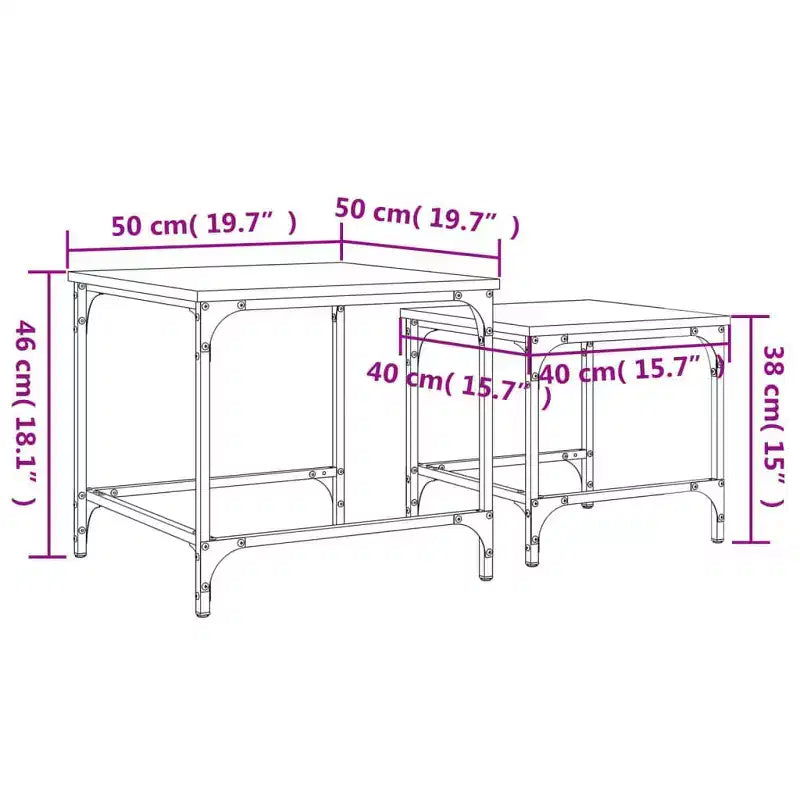 Smoked Oak Engineered Wood Nesting Coffee Tables - Industrial Style, Space-Saving Design for Living Room, Bedroom or Office