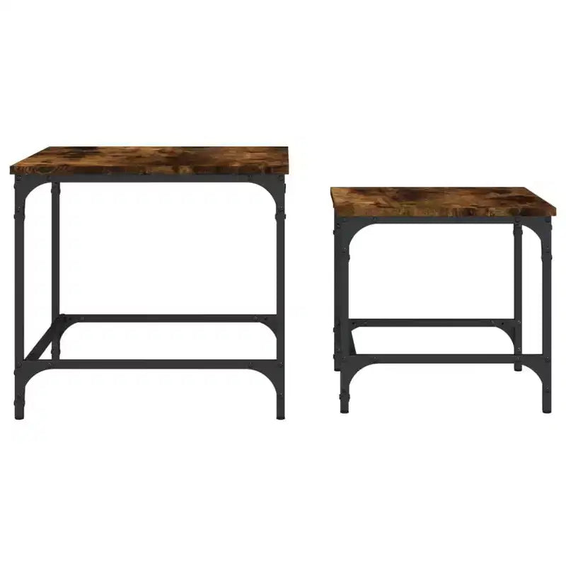 Smoked Oak Engineered Wood Nesting Coffee Tables - Industrial Style, Space-Saving Design for Living Room, Bedroom or Office