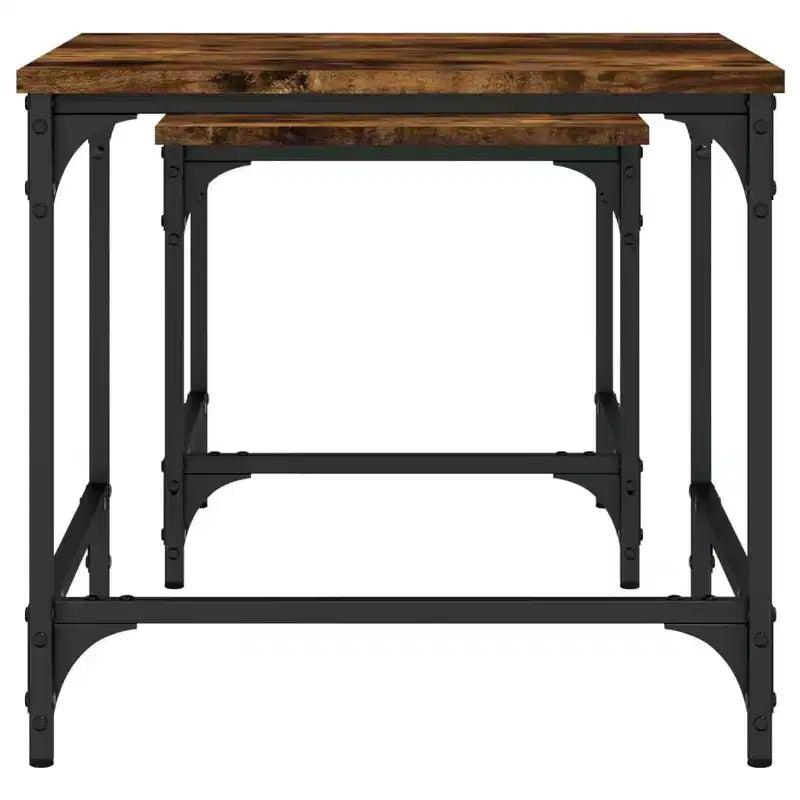 Smoked Oak Engineered Wood Nesting Coffee Tables - Industrial Style, Space-Saving Design for Living Room, Bedroom or Office