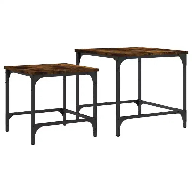 Smoked Oak Engineered Wood Nesting Coffee Tables - Industrial Style, Space-Saving Design for Living Room, Bedroom or Office
