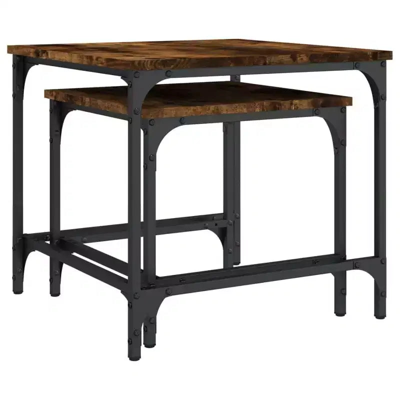Smoked Oak Engineered Wood Nesting Coffee Tables - Industrial Style, Space-Saving Design for Living Room, Bedroom or Office