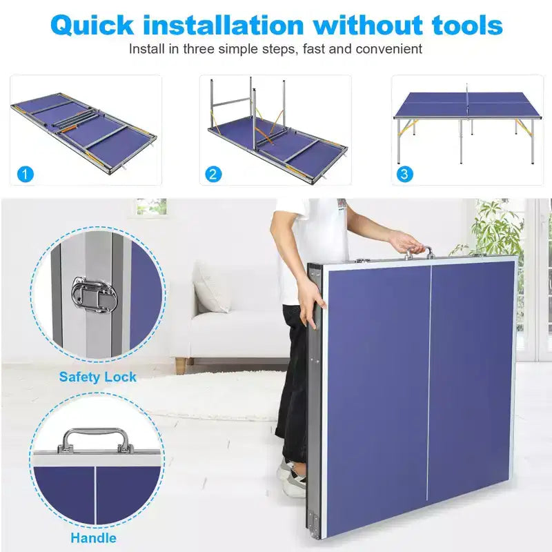 Professional Outdoor Table Tennis Table, 6x3FT Portable Ping Pong Table with Net, Paddles & Balls