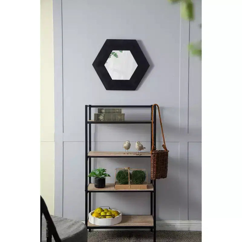 18.5 x 18.5 Hexagon Wall Mirror with Solid Wood Frame, Wall Decor for Living Room Bathroom Hallway, Black
