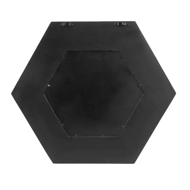 18.5 x 18.5 Hexagon Wall Mirror with Solid Wood Frame, Wall Decor for Living Room Bathroom Hallway, Black