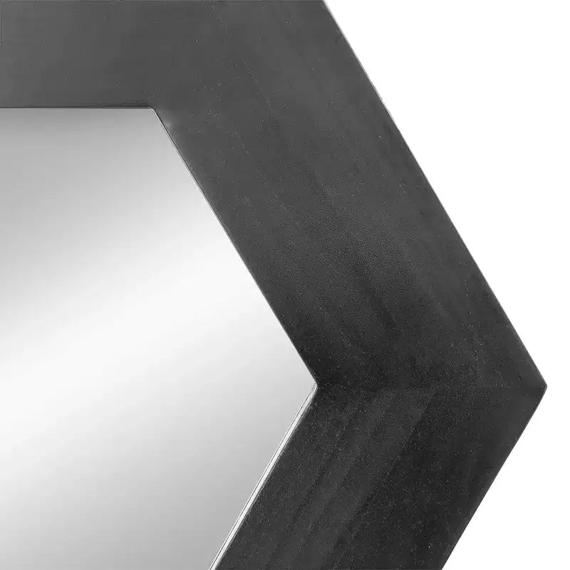 18.5 x 18.5 Hexagon Wall Mirror with Solid Wood Frame, Wall Decor for Living Room Bathroom Hallway, Black