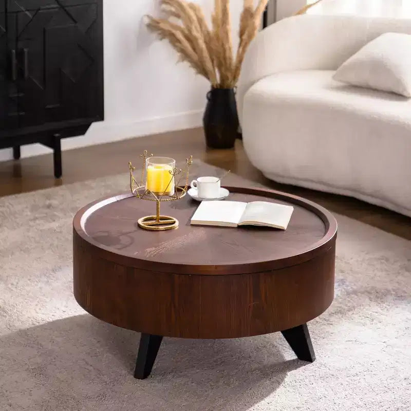 GDFStudio Remi Modern Round Hidden Storage Coffee Table with Removable Top