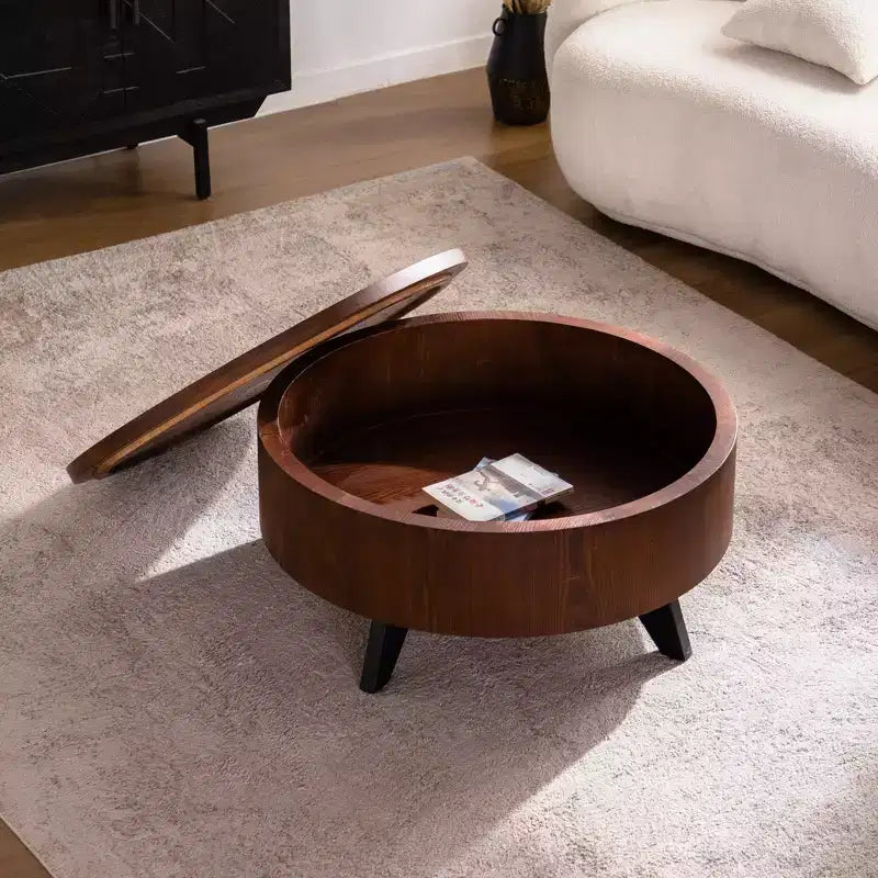 Modern Round Hidden Storage Coffee Table with Removable Top