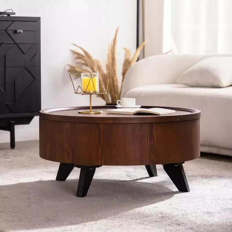 Modern Round Hidden Storage Coffee Table with Removable Top