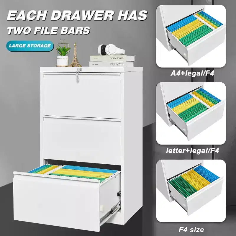 3 Drawer File Cabinet with Lock, Metal Vertical Filing Storage Cabinet, Under Desk Filing Cabinet for Home, Fit Letter/A4/Legal Size File