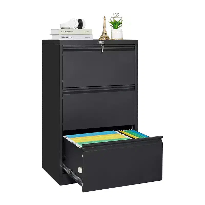 3 Drawer File Cabinet with Lock, Metal Vertical Filing Storage Cabinet, Under Desk Filing Cabinet for Home, Fit Letter/A4/Legal Size File