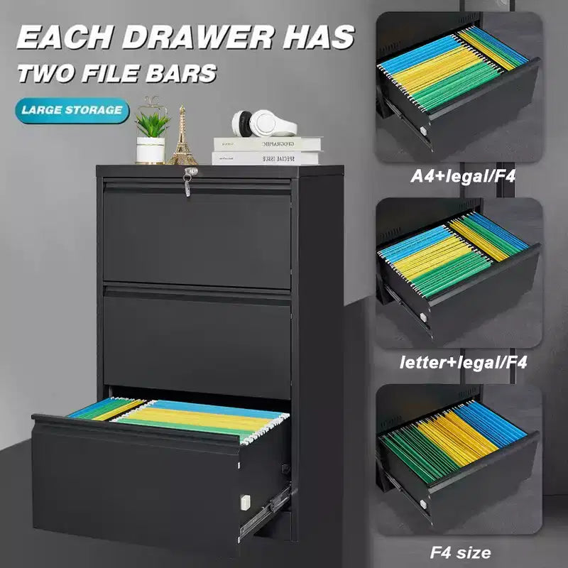 3 Drawer File Cabinet with Lock, Metal Vertical Filing Storage Cabinet, Under Desk Filing Cabinet for Home, Fit Letter/A4/Legal Size File