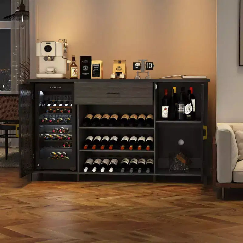 71 Inch Long Coffee Bar Cabinet with Fridge Space, Wood Metal Large Wine Liquor Cabinet with Rack for Dining Room- Black