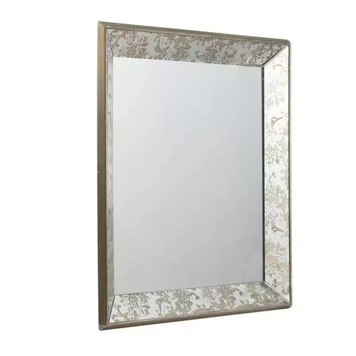 24 x 24 Antique Square Mirror with Floral Accents, Hanging Mirror, Traditional Home Decor, Silver