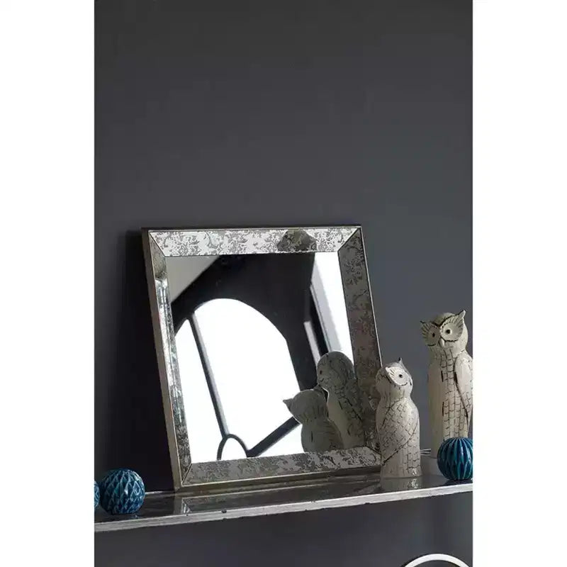 24 x 24 Antique Square Mirror with Floral Accents, Hanging Mirror, Traditional Home Decor, Silver