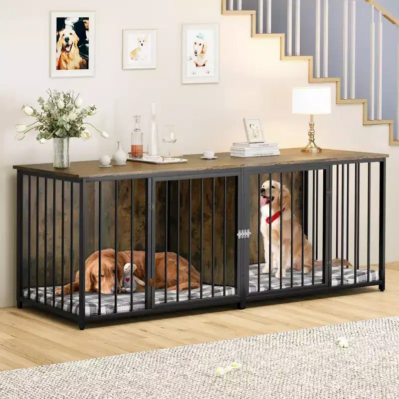 80 inch Heavy Duty Dog House TV Stand Indoor for 2 Medium Dogs Brown