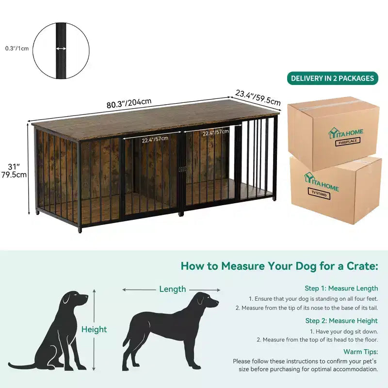 80 inch Heavy Duty Dog House TV Stand Indoor for 2 Medium Dogs Brown