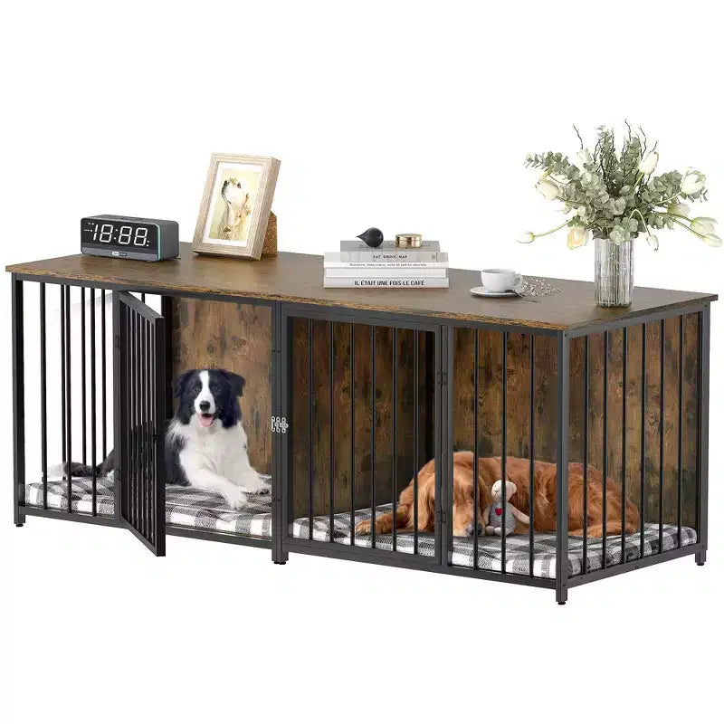 80 inch Heavy Duty Dog House TV Stand Indoor for 2 Medium Dogs Brown